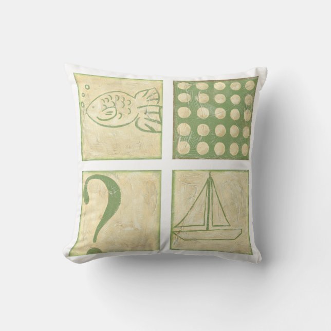 Fish Tale Woodblock Drawings by Chariklia Zarris Cushion (Front)