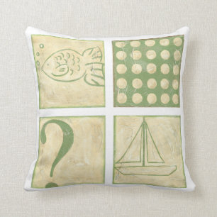 Fish Tale Woodblock Drawings by Chariklia Zarris Cushion