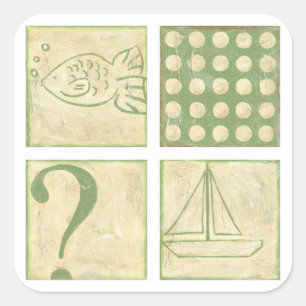 Fish Tale Woodblock Drawings by Chariklia Zarris Square Sticker