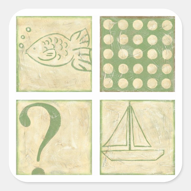 Fish Tale Woodblock Drawings by Chariklia Zarris Square Sticker (Front)