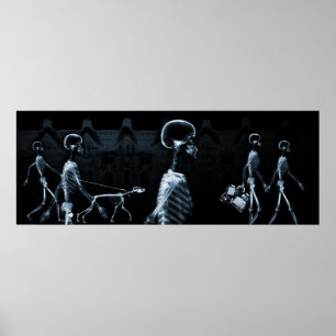 Fish Tank Background X-Ray Skeletons Town - Blue Poster
