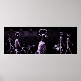 Fish Tank Background X-Ray Skeletons Town - Purple Poster