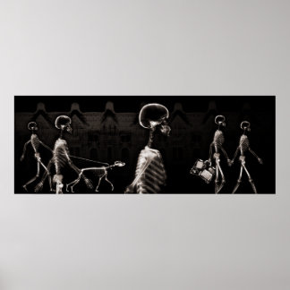 Fish Tank Background X-Ray Skeletons Town - Sepia Poster
