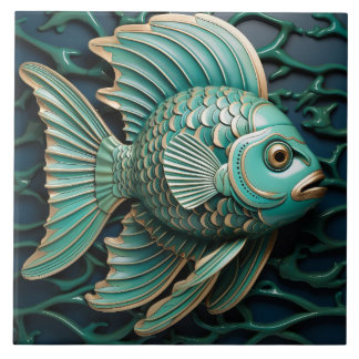 Fish Teal Green and Copper Marine Life Aquatic Tile