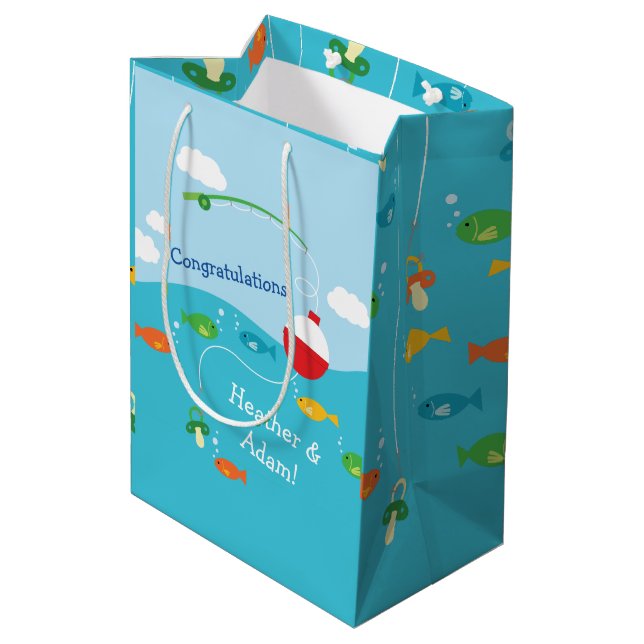 Fish Theme Fishing Baby Shower for Fishermen Medium Gift Bag (Back Angled)