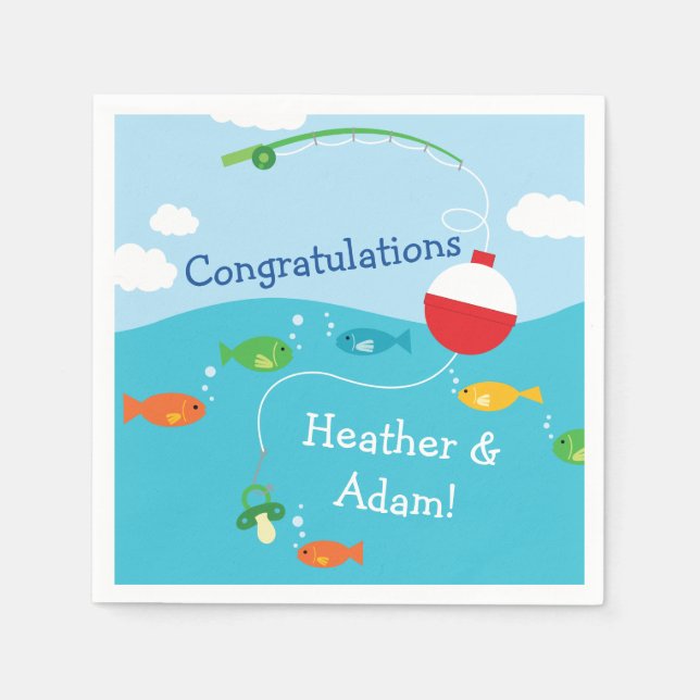 Fish Theme Fishing Baby Shower for Fishermen Napkin (Front)