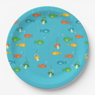 Fish Theme Fishing Baby Shower for Fishermen Paper Plate