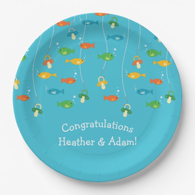 Fish Theme Fishing Baby Shower for Fishermen Paper Plate (Front)