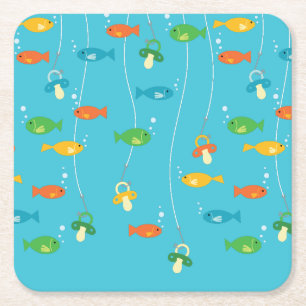 Fish Theme Fishing Baby Shower for Fishermen Square Paper Coaster