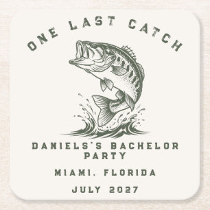 Fish Themed Custom Fishing Bachelor Party Square Paper Coaster