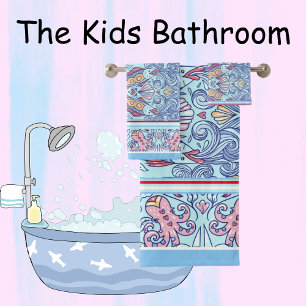 Fish Themed Red, White, Blue Towel