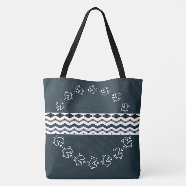Fish Themed With Whimsy Designer Large Tote Bag (Back)