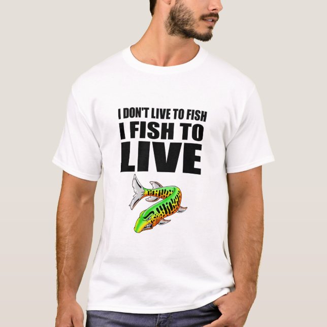 Fish to Live w/Firetiger Muskie Front Design T-Shirt (Front)