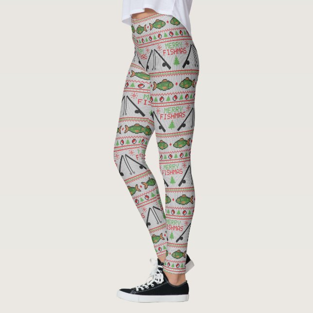 Fish Ugly Christmas Sweater Leggings (Left)