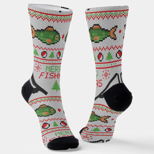 Fish Ugly Christmas Sweater Socks (Angled)
