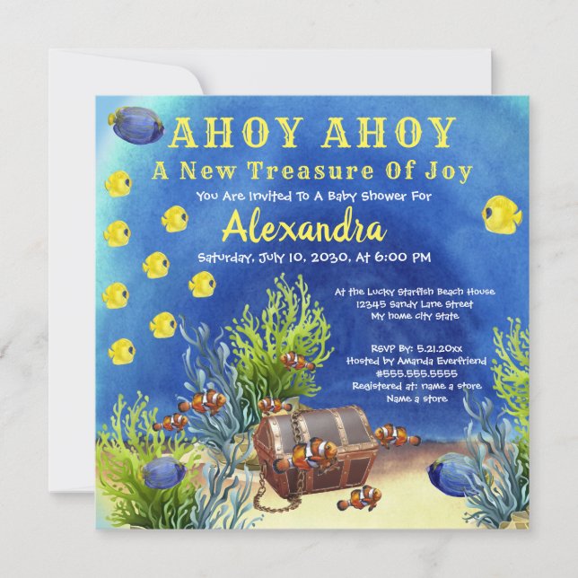  Fish under the sea,treasure chest Baby shower Invitation (Front)