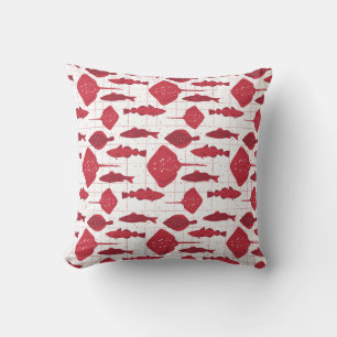 Fish Varieties Red and White Illustrated Cushion