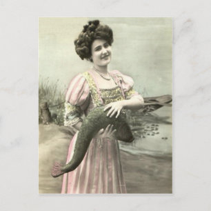 Fish Victorian Woman Pond Poisson d'avril Postcard