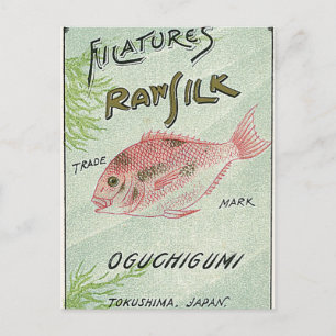 Fish Vintage Japanese Silk Label Postcard