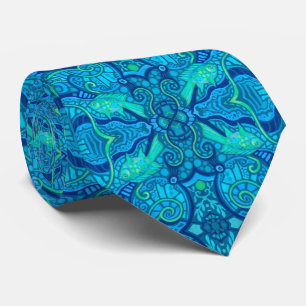Fish Waves Underwater Bohemian Arabesque Pattern Tie