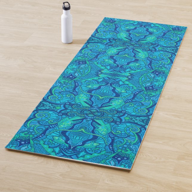 Fish Waves Underwater Bohemian Arabesque Pattern Yoga Mat (In Situ)