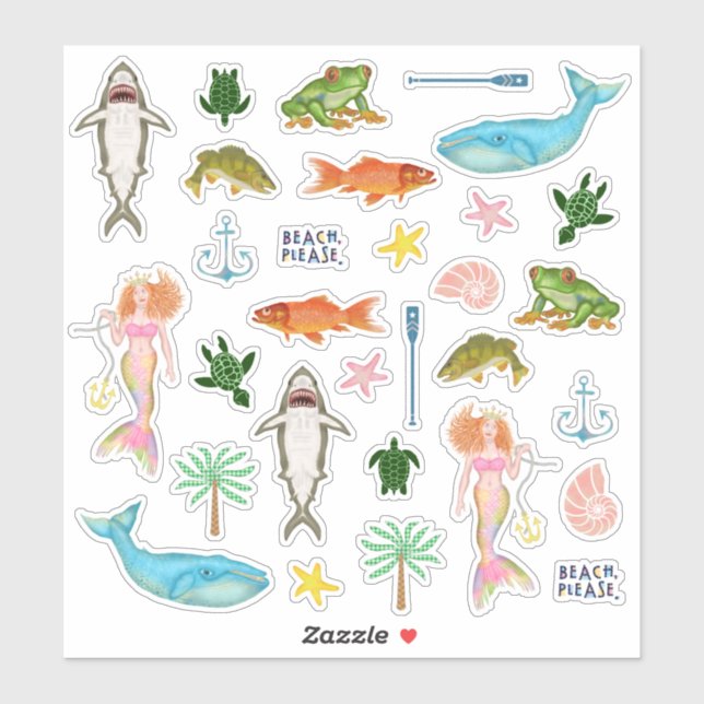 Fish Whales Mermaids Beach Ocean Nautical (Sheet)