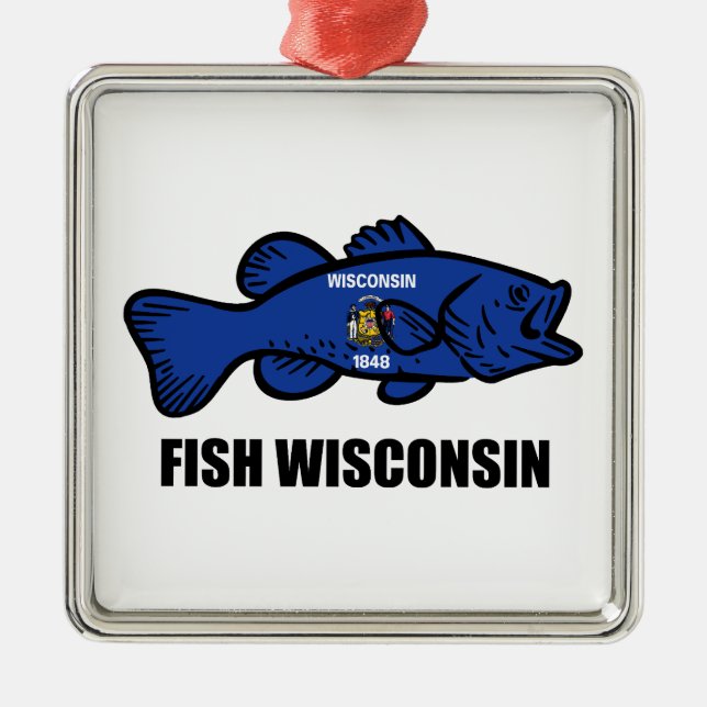 Fish Wisconsin Flag Metal Tree Decoration (Front)
