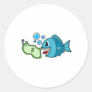 Fish with Bank note Classic Round Sticker