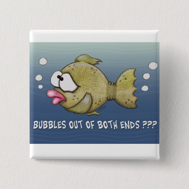 Fish With Bubbles Out of Both Ends 15 Cm Square Badge (Front)
