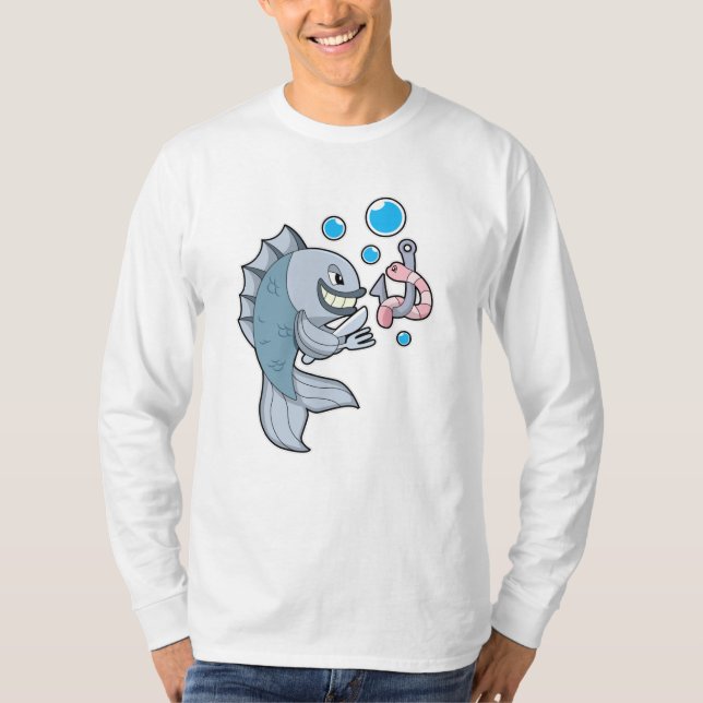 Fish with Fish hook & Worm T-Shirt (Front)