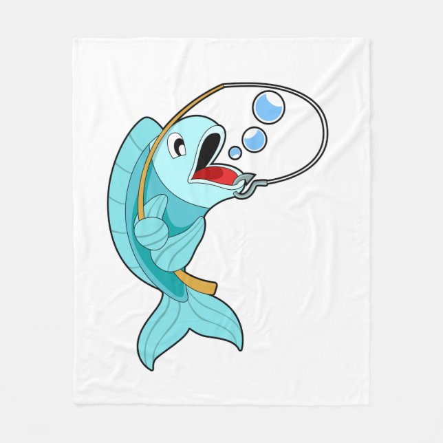 Fish with Fishing rod Fleece Blanket (Front)
