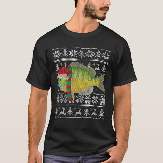 Fish Xmas Santa Hat Bluegill Ugly Christmas Sweate T-Shirt (Front)