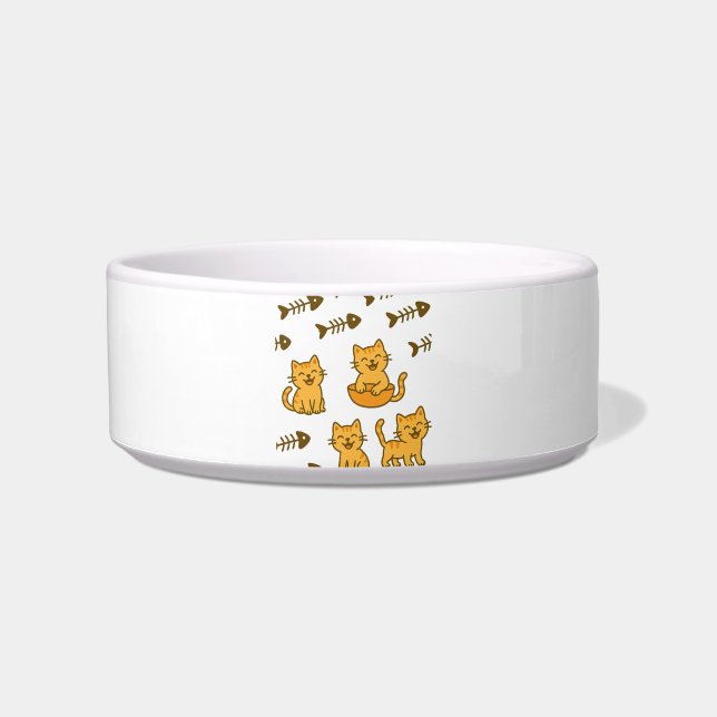 Fishbone Feast – Patterned Pet Feeder Bowl (Front)