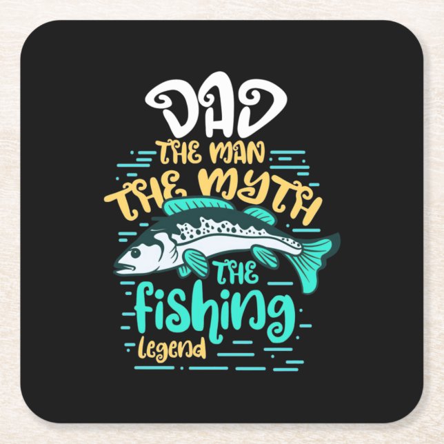 Fisher Dad The Fishing Legend Square Paper Coaster (Front)