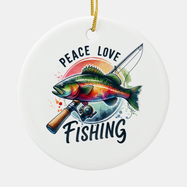 Fisher Gift Peace Love Fishing Ceramic Tree Decoration (Front)