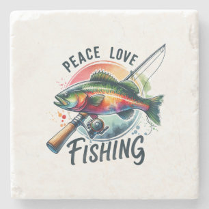 Fisher Gift Peace Love Fishing Stone Coaster