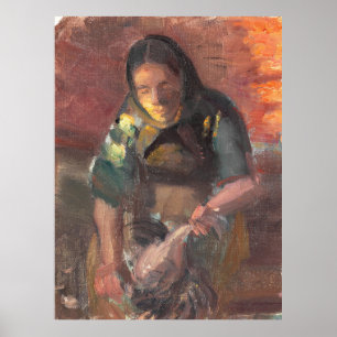 Fisher Girl Plucking Chickens Poster