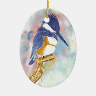 Fisher King, Kingfisher watercolor Ceramic Tree Decoration