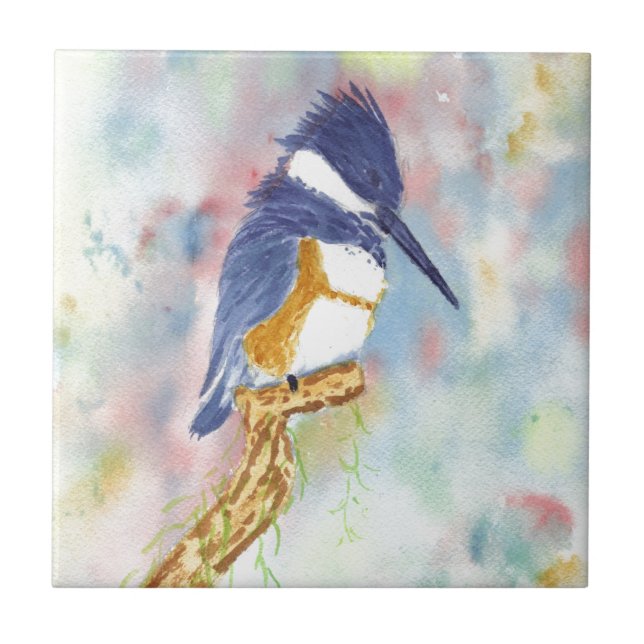 Fisher King, Kingfisher watercolor Tile (Front)