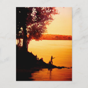 "Fisher People" Fishing Landscape Watercolor Postcard