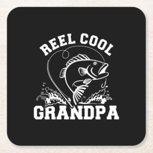 Fisher Reel Cool Grandpa Square Paper Coaster