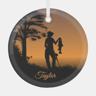 Fisher Woman at Dusk Personal Glass Tree Decoration