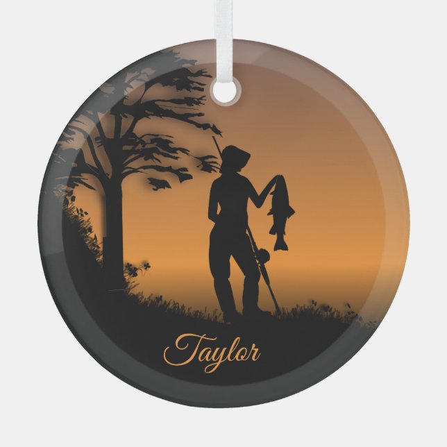Fisher Woman at Dusk Personal Glass Tree Decoration (Front)