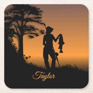 Fisher Woman at Dusk Personal Square Paper Coaster
