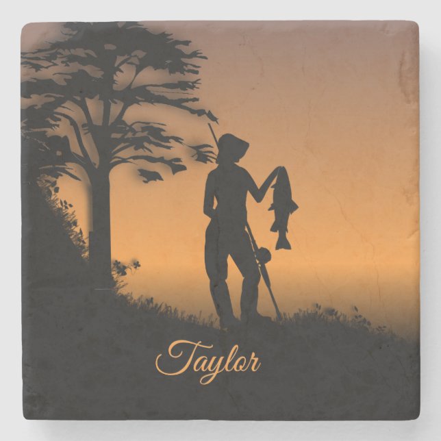 Fisher Woman at Dusk Personal Stone Coaster (Front)