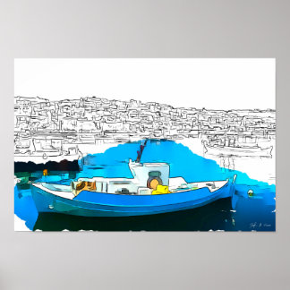 Fisherboat in Koroni Harbour A1 - Poster