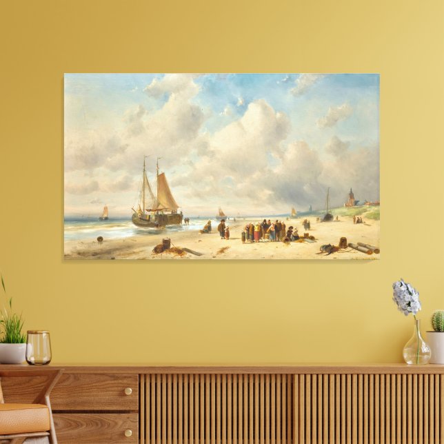  Fisherfolk On The Beach Canvas Print (Insitu(LivingRoom))