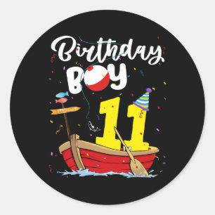 Fisherman 11th Birthday Boy Fishing 11 Year Old Classic Round Sticker