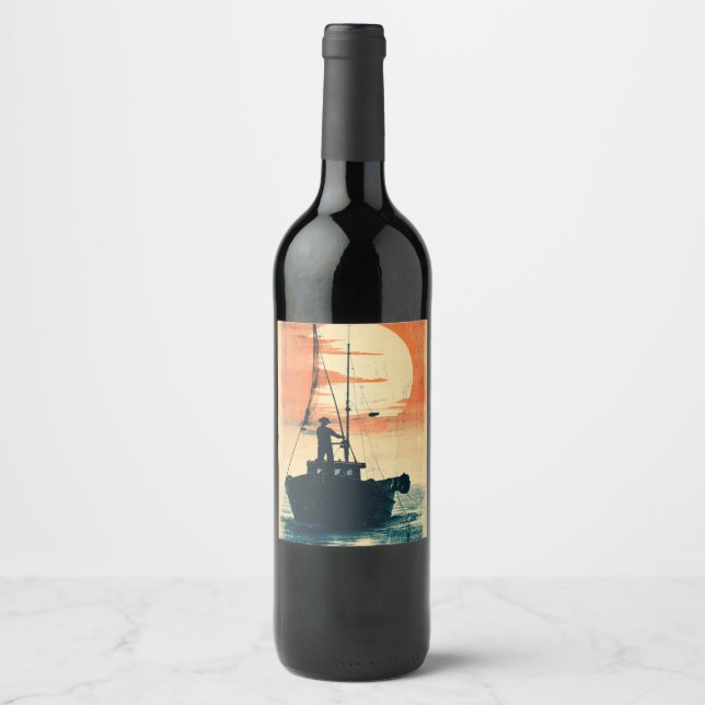 Fisherman (1) 1960s-Inspired Graphics Wine Label (Front)