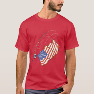 Fisherman American Flag Fishing Pole Patriotic day T-Shirt